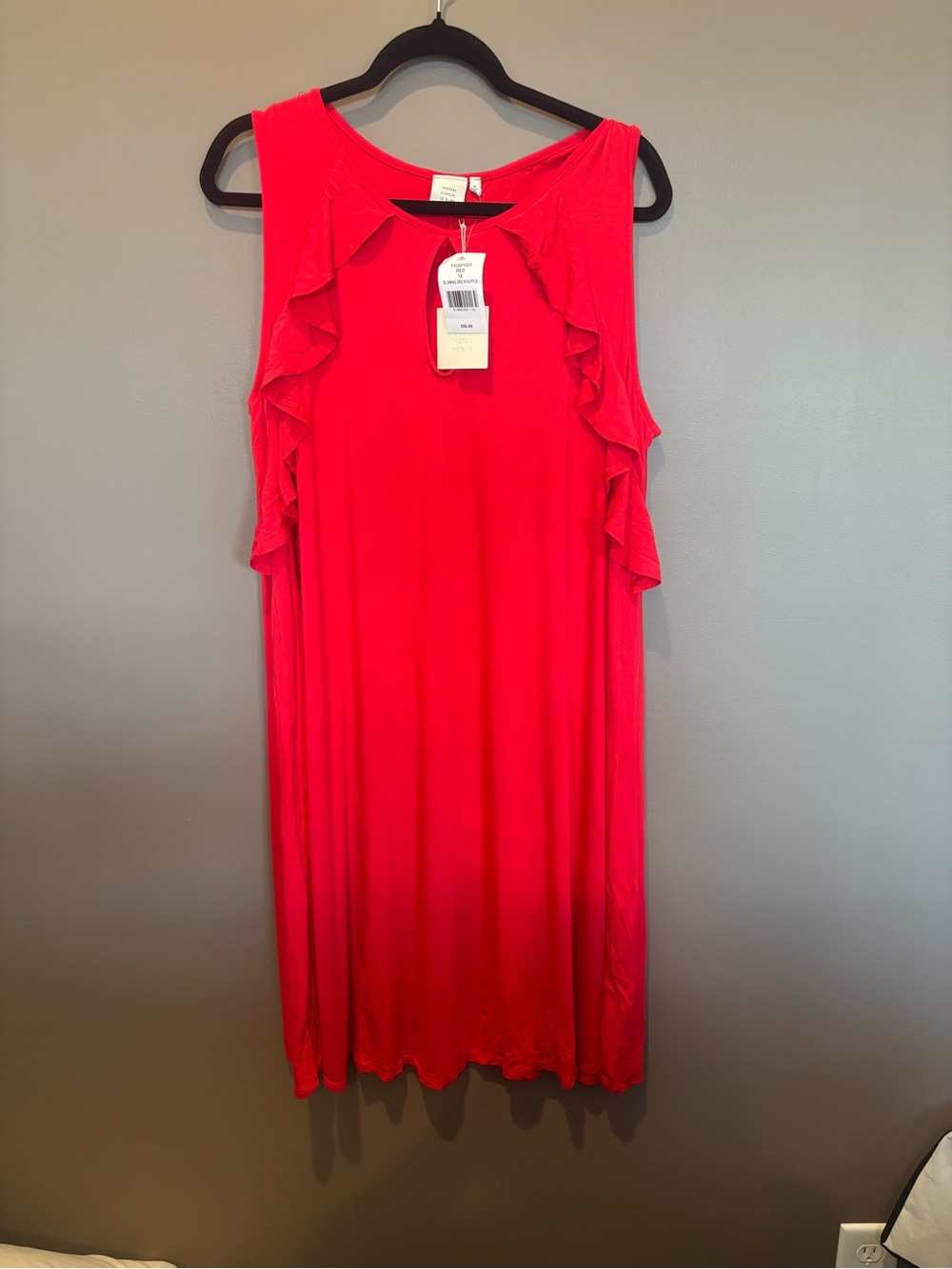 Good Luck Gem Sleeveless Ruffle Swing Dress - Bright Red NWT